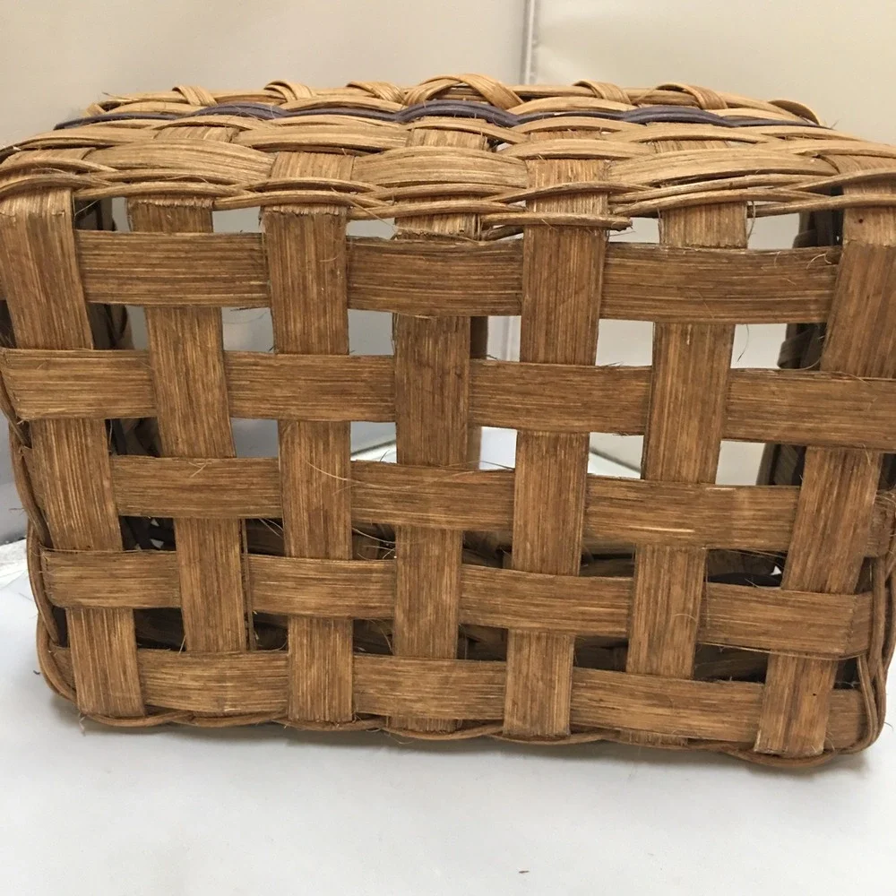 Woven Splint Basket Rectangle Medium Brown Rustic Farmhouse Decor Cottagecore